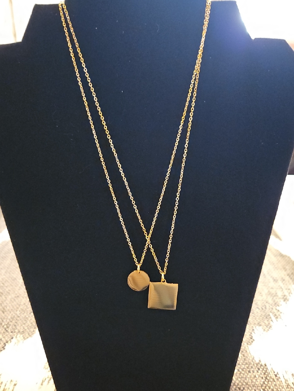 Plunder Double-Layer Gold Disc and Square Pendant Necklace